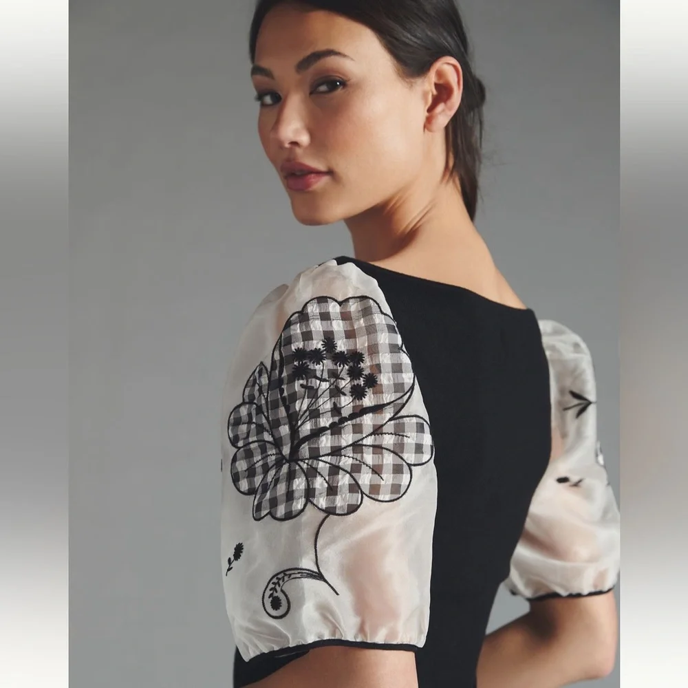Anthropologie Maeve Silk Puff-Sleeve Sweater Top, M